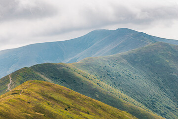 Majestic Carpathian Mountain Gemba, Pylypets', part of Borzhava mountain system. Mountain landscape. Ukraine.