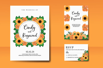 Wedding invitation frame set, floral watercolor Digital hand drawn Sunflower design Invitation Card Template
