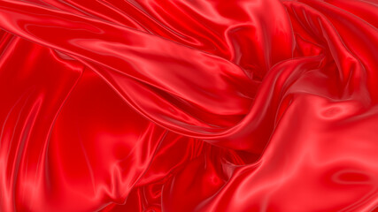 Beautiful flowing fabric of red wavy silk or satin. 3d rendering image.