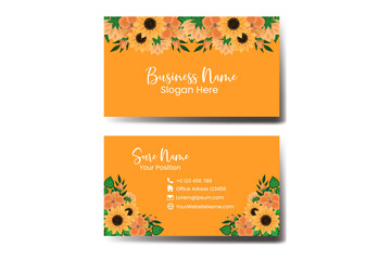 Business Card Template Sunflower .Double-sided Blue Colors. Flat Design Vector Illustration. Stationery Design
