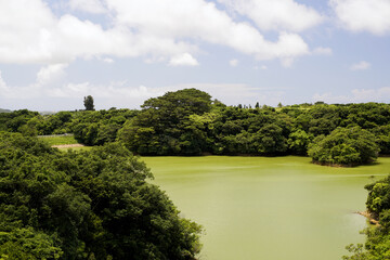 Fototapeta na wymiar Okinawa,Japan - May 24, 2021: Ishigaki dam lake in Ishigaki island, Okinawa, Japan 