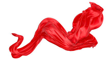 Beautiful flowing fabric of red wavy silk or satin. 3d rendering image.