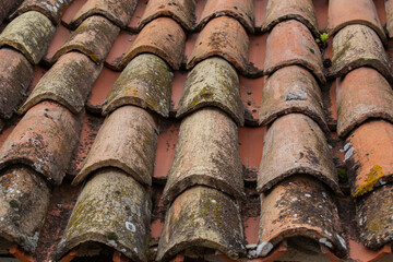 old tiled roof close-up summer day