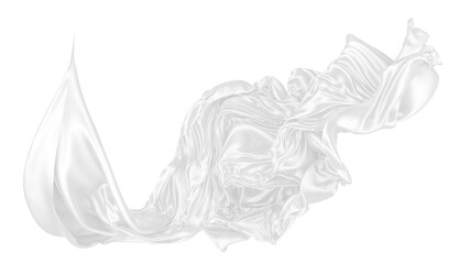 Beautiful flowing fabric of white wavy silk or satin. 3d rendering image.