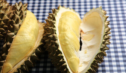 Close up Peel off yellow Durian,Yummy yellow durian ripped. Tropical Thai fruit, tropical king of fruit in Thailand