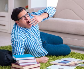 Young student preparing for exams at home