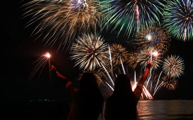 Close friend happy and funny with Firework celebration, party and new year concept MR 20-188,189