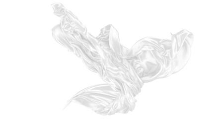 Beautiful flowing fabric of white wavy silk or satin. 3d rendering image.