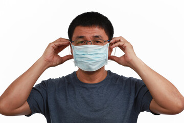Midle age man wearing face mask or Hygienic mask