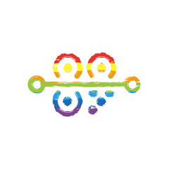 QR code, simple icon of mobile scanner. Drawing sign with LGBT style, seven colors of rainbow (red, orange, yellow, green, blue, indigo, violet