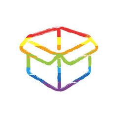Delivery box, simple carton package icon. Drawing sign with LGBT style, seven colors of rainbow (red, orange, yellow, green, blue, indigo, violet