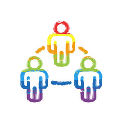 Partnership, teamwork, simple business logo. Drawing sign with LGBT style, seven colors of rainbow (red, orange, yellow, green, blue, indigo, violet
