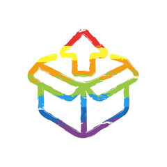 Delivery box, simple carton package icon. Drawing sign with LGBT style, seven colors of rainbow (red, orange, yellow, green, blue, indigo, violet