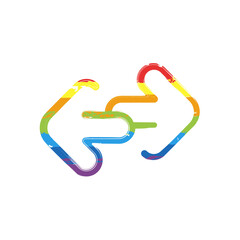 Arrow, direction or pointer, simple icon. Drawing sign with LGBT style, seven colors of rainbow (red, orange, yellow, green, blue, indigo, violet
