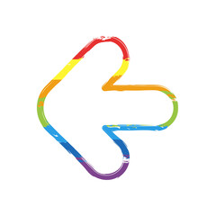 Arrow, direction or pointer, simple icon. Drawing sign with LGBT style, seven colors of rainbow (red, orange, yellow, green, blue, indigo, violet