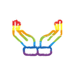Praying hands, emoji symbol, simple icon. Drawing sign with LGBT style, seven colors of rainbow (red, orange, yellow, green, blue, indigo, violet