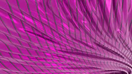 Abstract wavy background. Magenta metal tapes. Smooth lines. 3D rendering image.