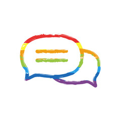Speech bubbles, chat messages, text clouds, simple icon. Drawing sign with LGBT style, seven colors of rainbow (red, orange, yellow, green, blue, indigo, violet