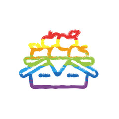 Box with fruits, simple icon. Drawing sign with LGBT style, seven colors of rainbow (red, orange, yellow, green, blue, indigo, violet