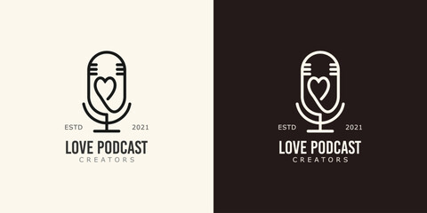 Podcast content creators logo concept. Mic vector illustrations.