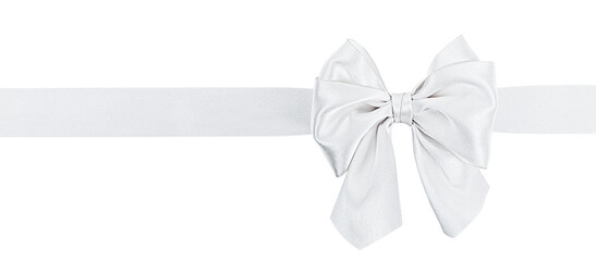 white ribbon and bow on isolated white background