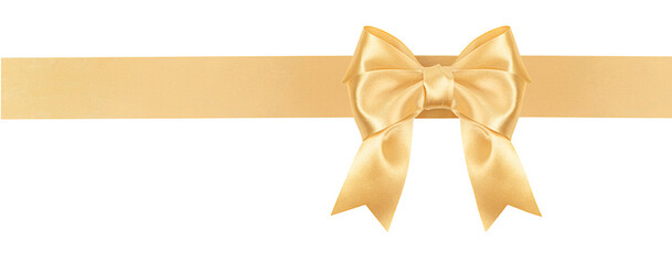 bow and satin ribbon golden color on white isolated background