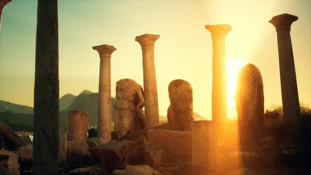old roman temple ruins at sunset