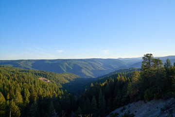 Scenic View of Northern California Mountain landscape in the early morning with blue sky