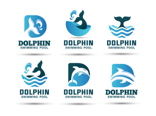 Dolphin swimming pool vector logo design - D letter logo