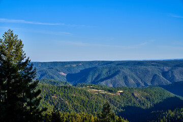 Scenic View of Northern California mountains in the early morning with blue skies 