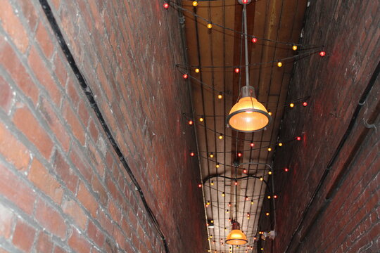 narrow alley  with lamp 