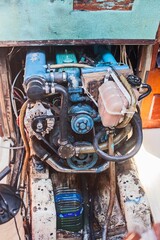 Marine diesel engine on a boat