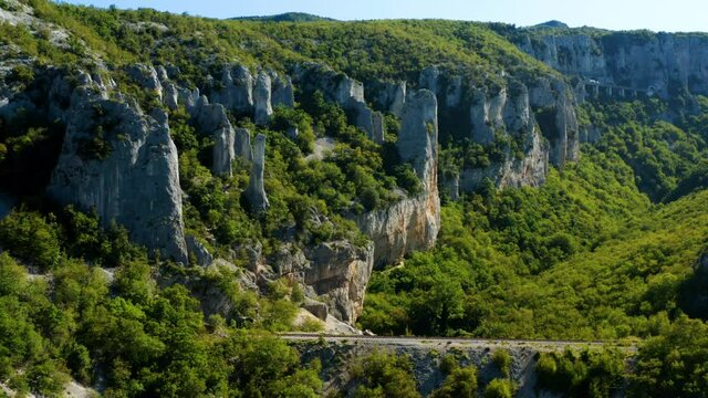 Panorama Of Vela Draga Limestone Canyon At Daytime In Vranja, Croatia. - aerial
