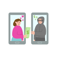 Online dating scam concept. Vector illustration.