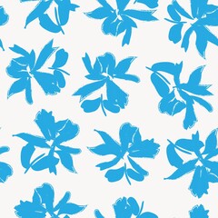Fototapeta premium Blue Floral Brush strokes Seamless Pattern Background