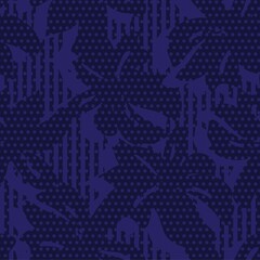 Blue Botanical Floral Seamless Pattern with striped Background