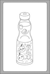 Ramune outline. Japanese drink. Black and white vector illustration of a ramune bottle for coloring book.