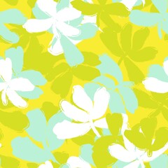Fototapeta na wymiar Yellow Floral Brush strokes Seamless Pattern Background