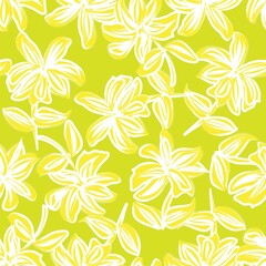 Yellow Floral Brush strokes Seamless Pattern Background