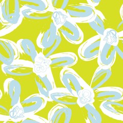 Yellow Floral Brush strokes Seamless Pattern Background