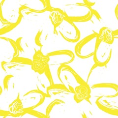 Yellow Floral Brush strokes Seamless Pattern Background