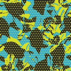 Yellow Botanical Tropical Floral Seamless Pattern with dotted Background