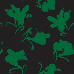 Green Floral Brush strokes Seamless Pattern Background