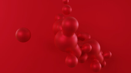 Abstract red spherical figures on red background. 3D rendering illustration.