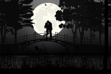 cute couple fall in love silhouette