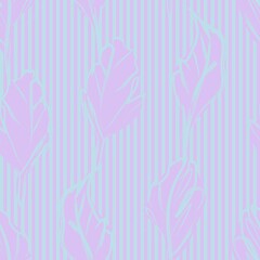 Pastel Botanical Floral Seamless Pattern with striped Background