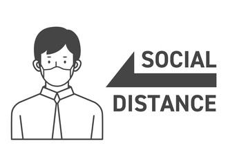 マスクをしたビジネスマン　男性　ソーシャルディスタンス　Illustration of a male businessman wearing a mask. mask. Social distance. 