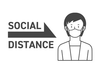 マスクをしたビジネスマン　女性　ソーシャルディスタンス　Illustration of a female businessman wearing a mask. mask. Social distance. 