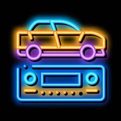 car radio neon light sign vector. Glowing bright icon car radio sign. transparent symbol illustration