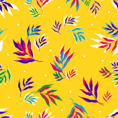 Seamless pattern of colorful tropical leaves